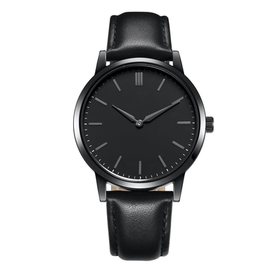 Popular Minimalist Black Genuine Leather Men's Oem Designer Quartz Dress Watch