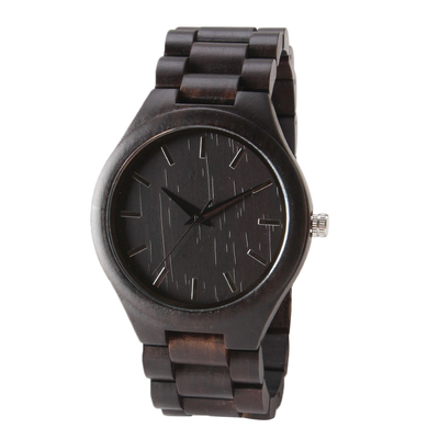 Portable Bamboo Wrist Watch , Black Walnut Wood Quartz Movement Watch Handcrafted